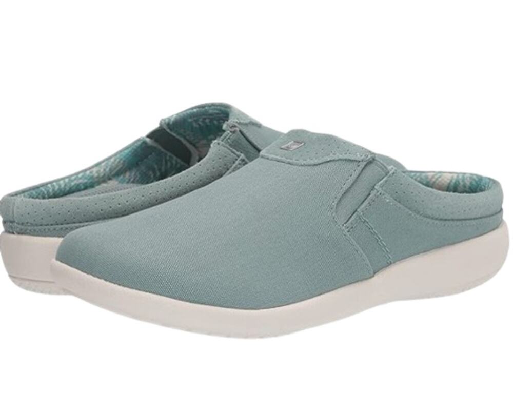Spenco Womens SIESTA NUEVO Casual Slides Size 7.5 Mineral Blue Canvas Clogs NIB
